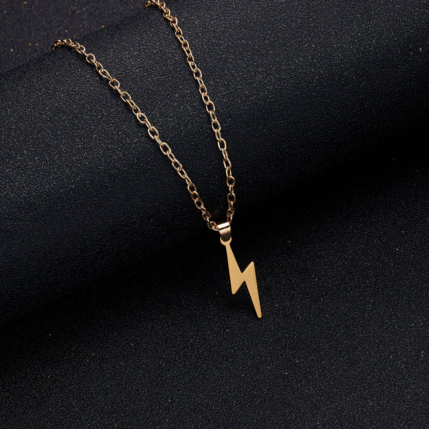 Antonios Light Gold Stainless Steel Necklace for Men with Lightning Bolt Pendant.