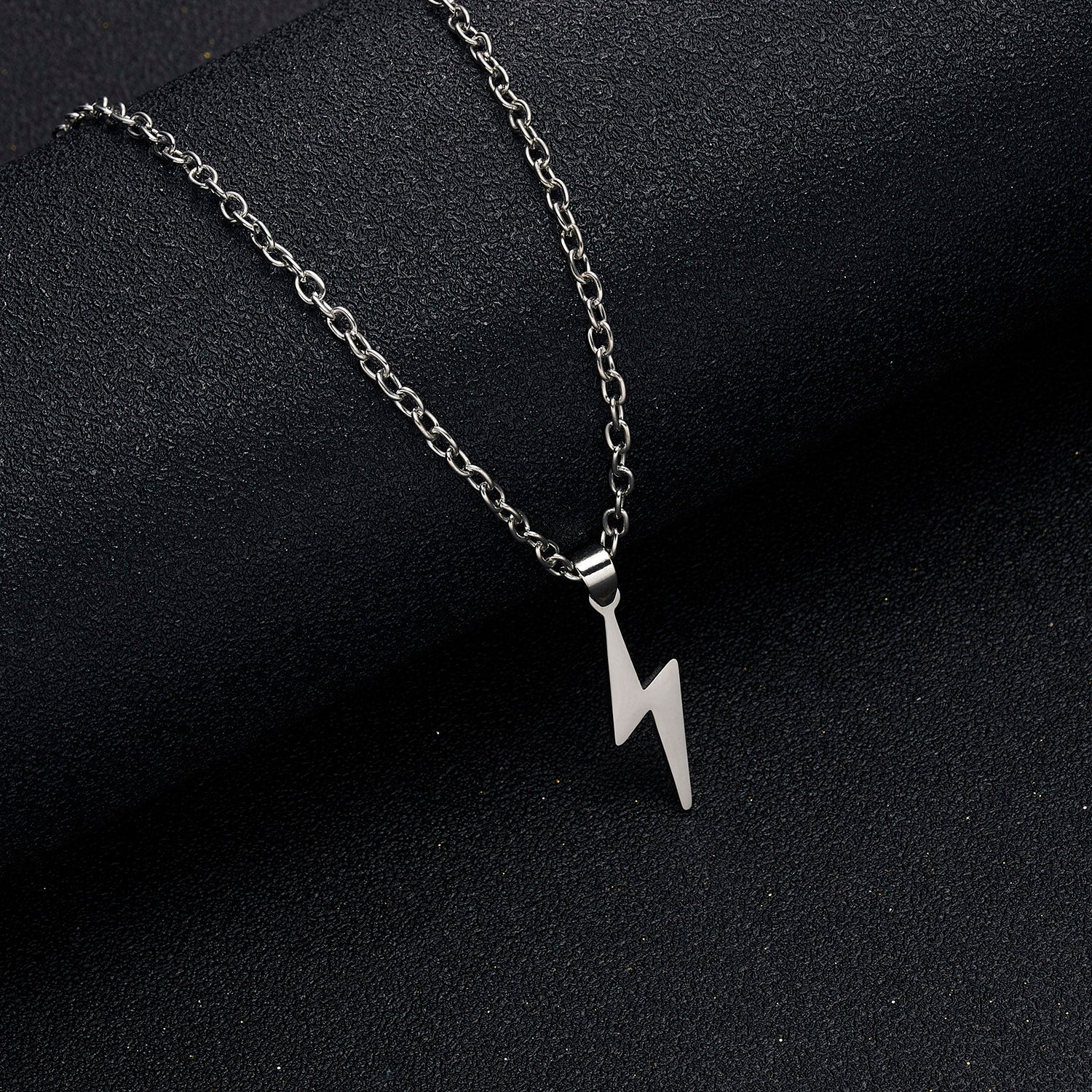 Antonios Light Silver Stainless Steel Necklace with Lightning Bolt Pendant for Men.