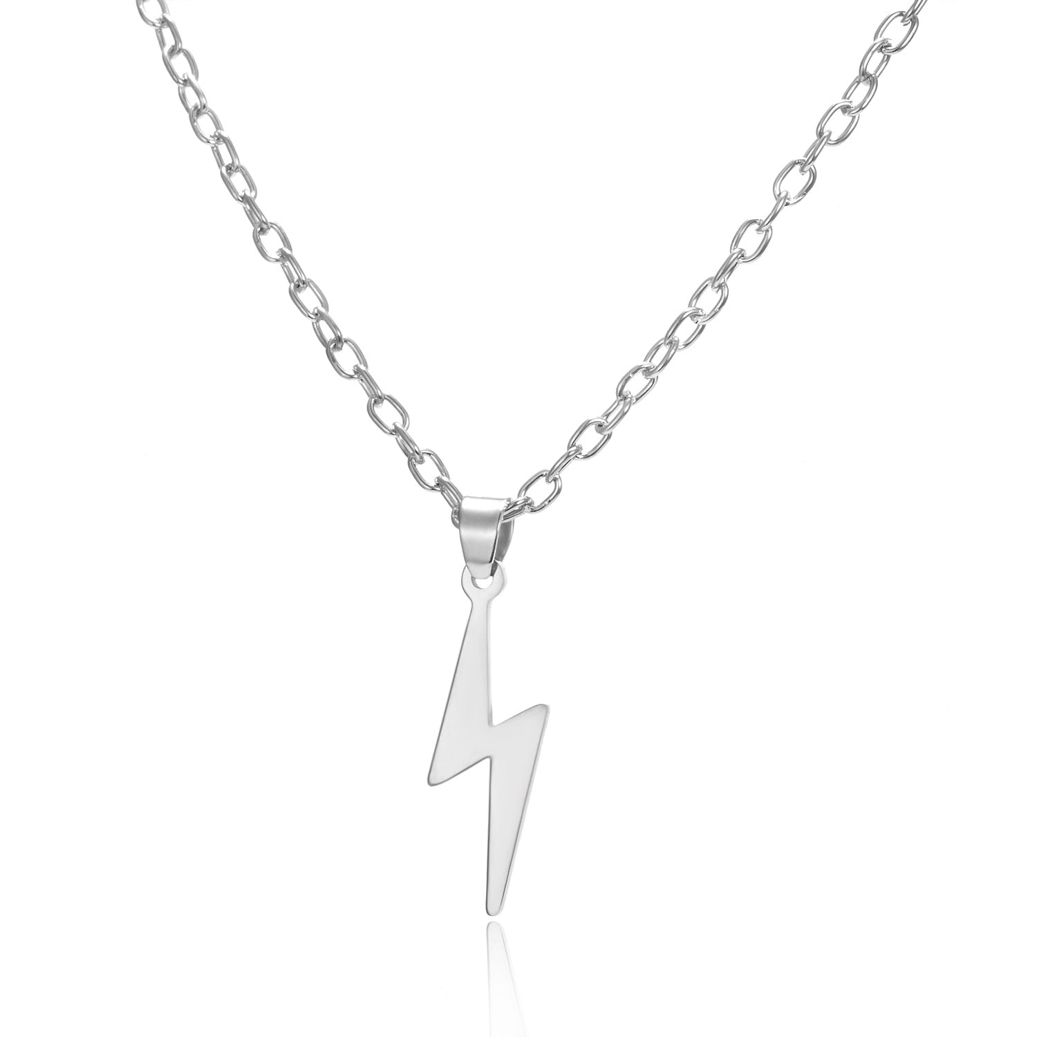 Antonios Light Silver Stainless Steel Necklace with lightning bolt pendant.