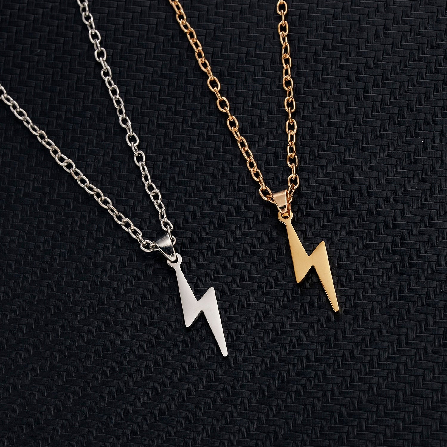 Antonios Light Gold Stainless Steel Necklace for men with lightning pendant, featuring durability and versatility for modern style.
