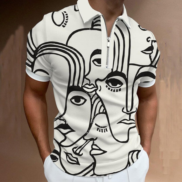 Versatil Modern T-Shirt with abstract black and white striped design, ideal for smart casual summer wear.