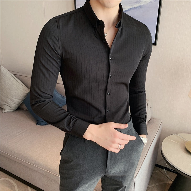 Men's black slim fit cotton shirt by Antonios.