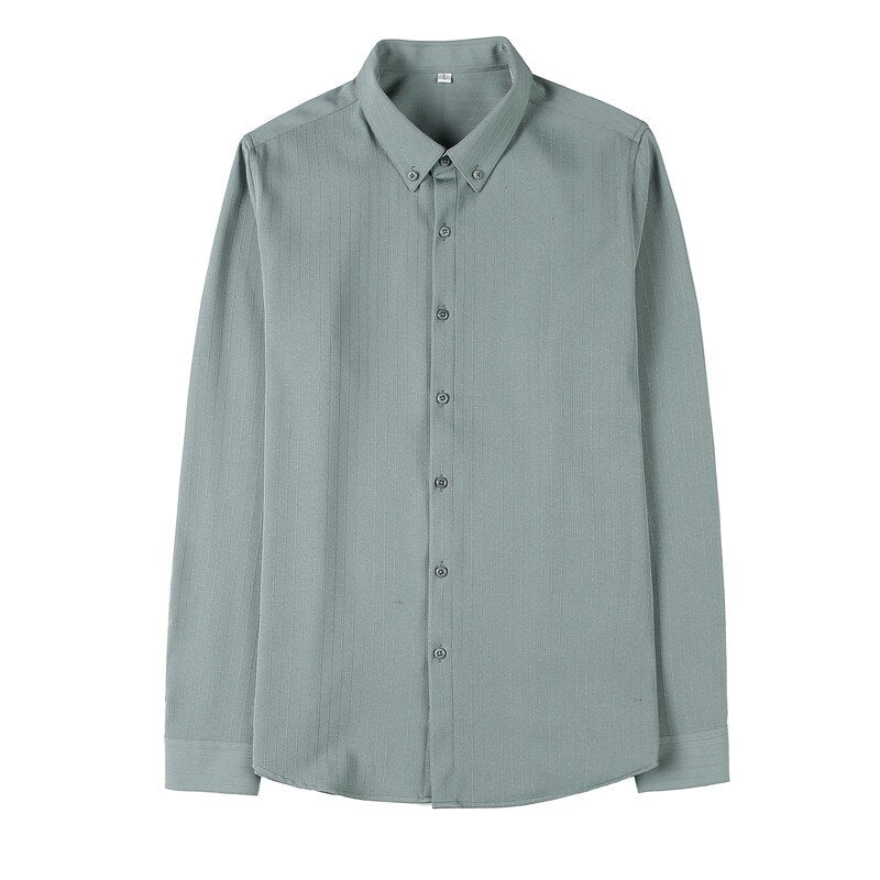 Antonios Men's Slim Fit Shirt in green, organic cotton, elegant casual style.
