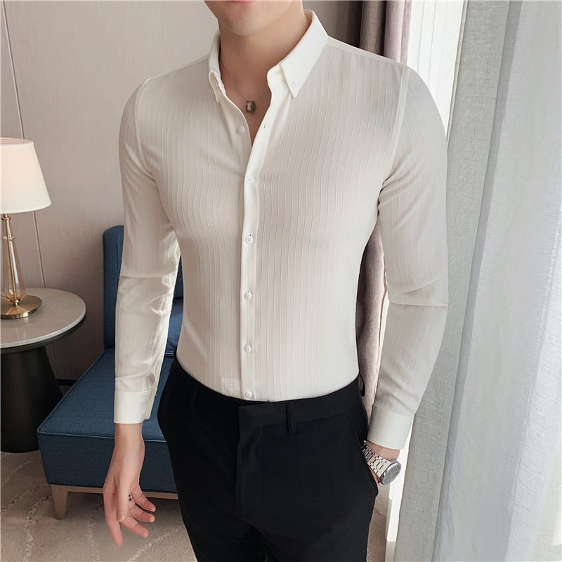 Antonio's Men's Slim Fit Shirt in white, organic cotton, elegant casual style.
