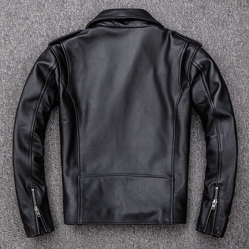 Antonio Natural Leather Jacket in black, made from genuine leather, features a casual and elegant style for men's all-season wear.