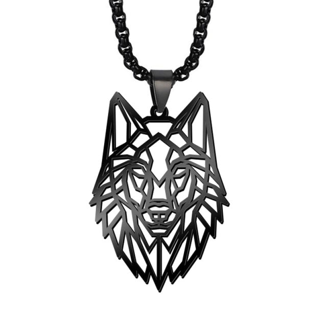 Antonios Wolf Pendant Stainless Steel Necklace with black finish.