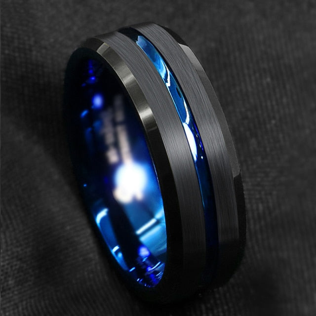 Antonios Classy Stainless Steel men's ring with sleek band and striking blue interior.