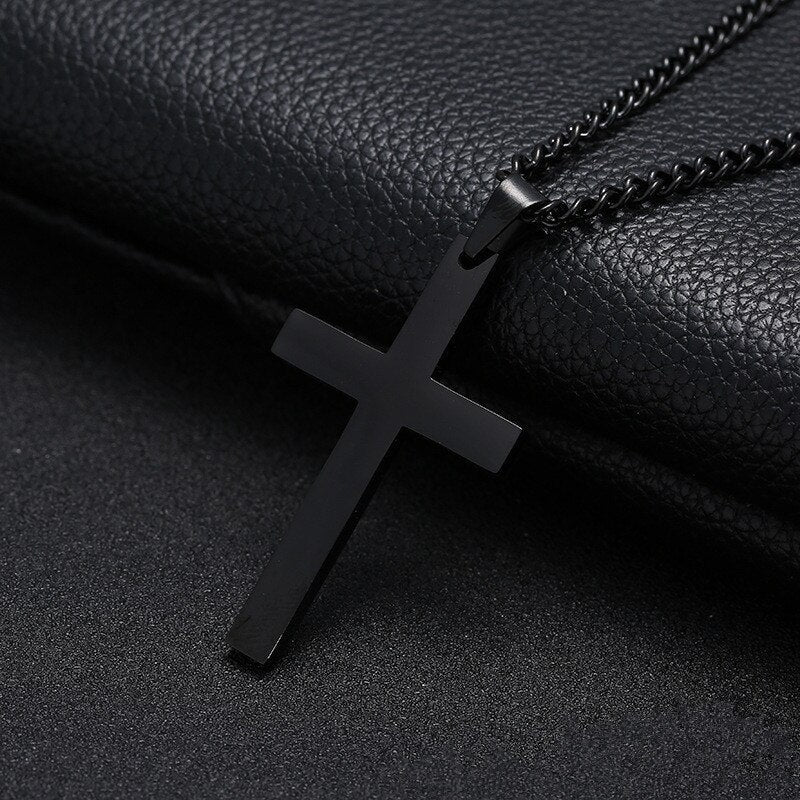 Antonios Cross Stainless Steel Necklace in bold black finish.