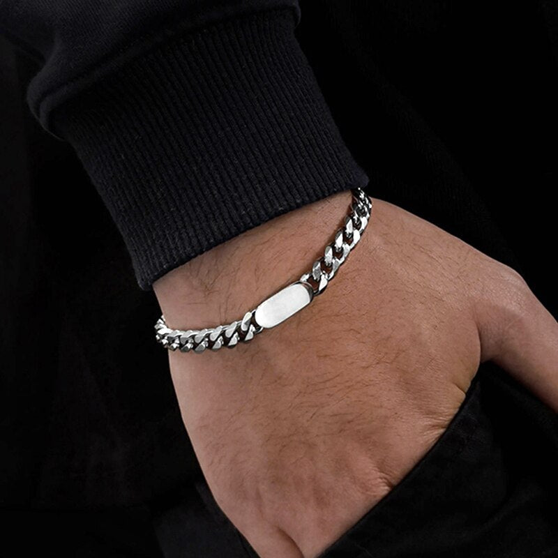 Antonios Cuban Stainless Steel Bracelet for men with link chain and magnetic clasp.