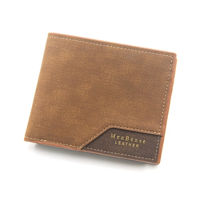 Business Style Wallet in brown ecological leather with embossed logo, slim and minimalist design.