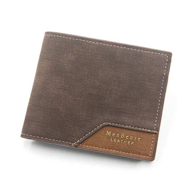 Business Style Wallet made of ecological leather with minimalist design and embossed logo in brown color.