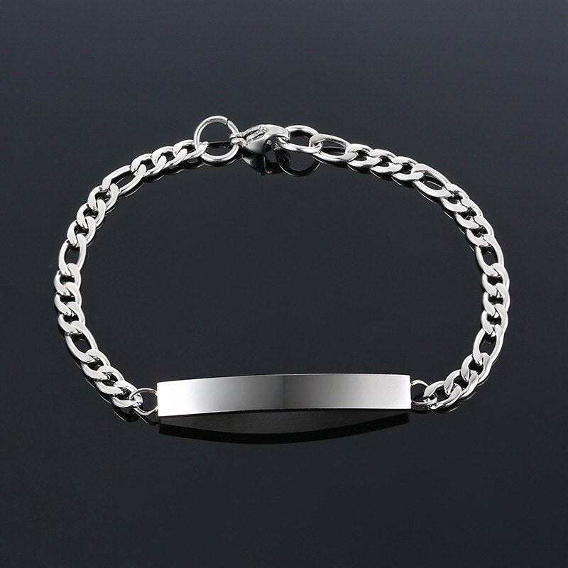Minimalist stainless steel bracelet with chain link design and sleek bar accent.
