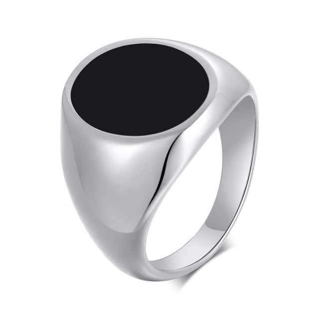 Antonios Modern Stainless Steel Ring Men with gemstone and hand-engraved design.