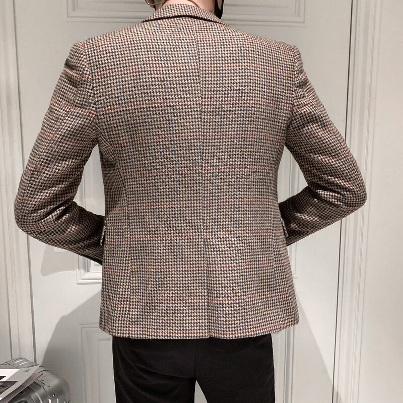 Antonio Business Blazer with patchwork pattern and elegant collar, rear view.
