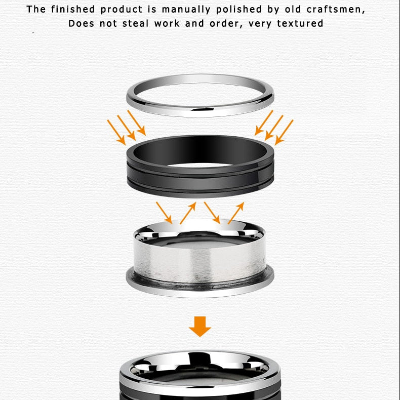 Seamless mosaic combination of Antonios Ceramic Hi-Tech Ring showcasing inlay process and material integration.