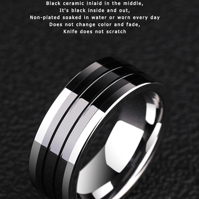 Antonios Ceramic Hi-Tech Ring with black ceramic inlay, sleek titanium band, and scratch-resistant features.