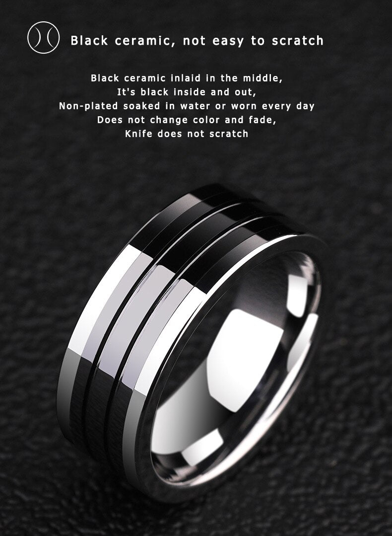 Antonios Ceramic Hi-Tech Ring with black ceramic inlay, sleek titanium band, and scratch-resistant features.