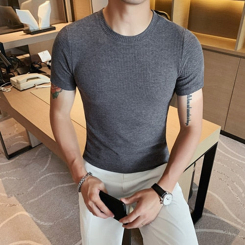 Spring Slim Fit T-Shirt in grey, casual style for men, 100% cotton.