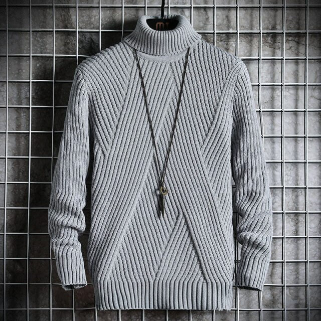 Antonios Turtleneck Sweater in light grey with a striped pattern.