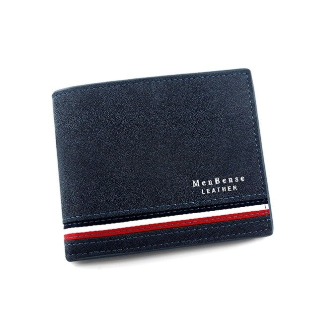 Venice Wallet with suede leather inserts, slim design, embossed logo, black color.