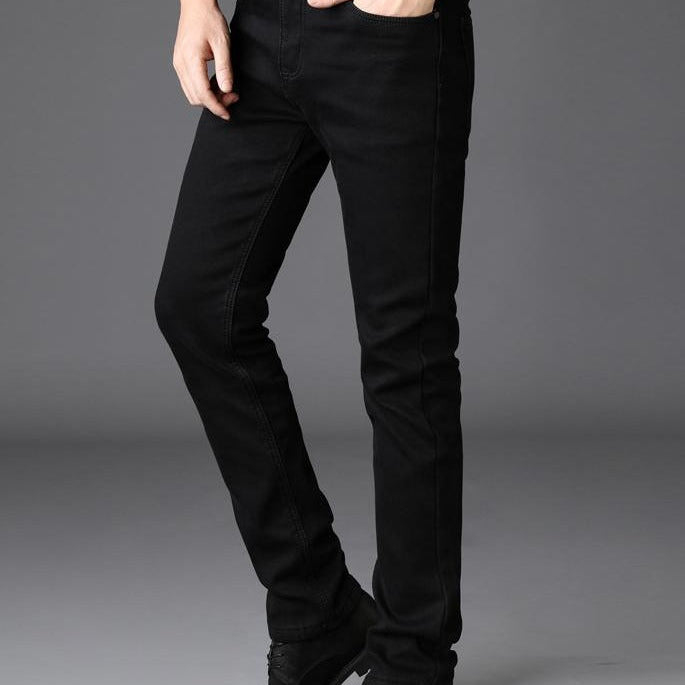 Black Antonios Casual Slim Fit Jeans for men, made of stretchy denim, suitable for daily wear.