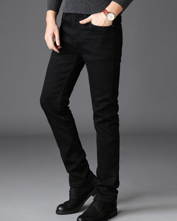 Black Antonios Casual Slim Fit Jeans for men, made of stretchy denim, suitable for daily wear.