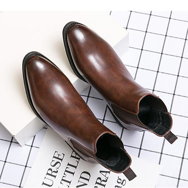 Brown Antonios Casual Leather Boots for Men on checkered surface.