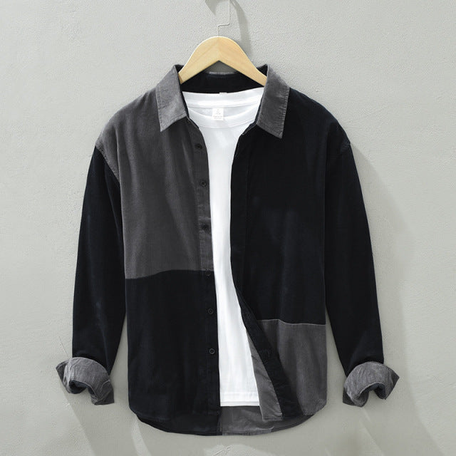 Antonios Urban Cotton Jacket in black and grey patchwork style.