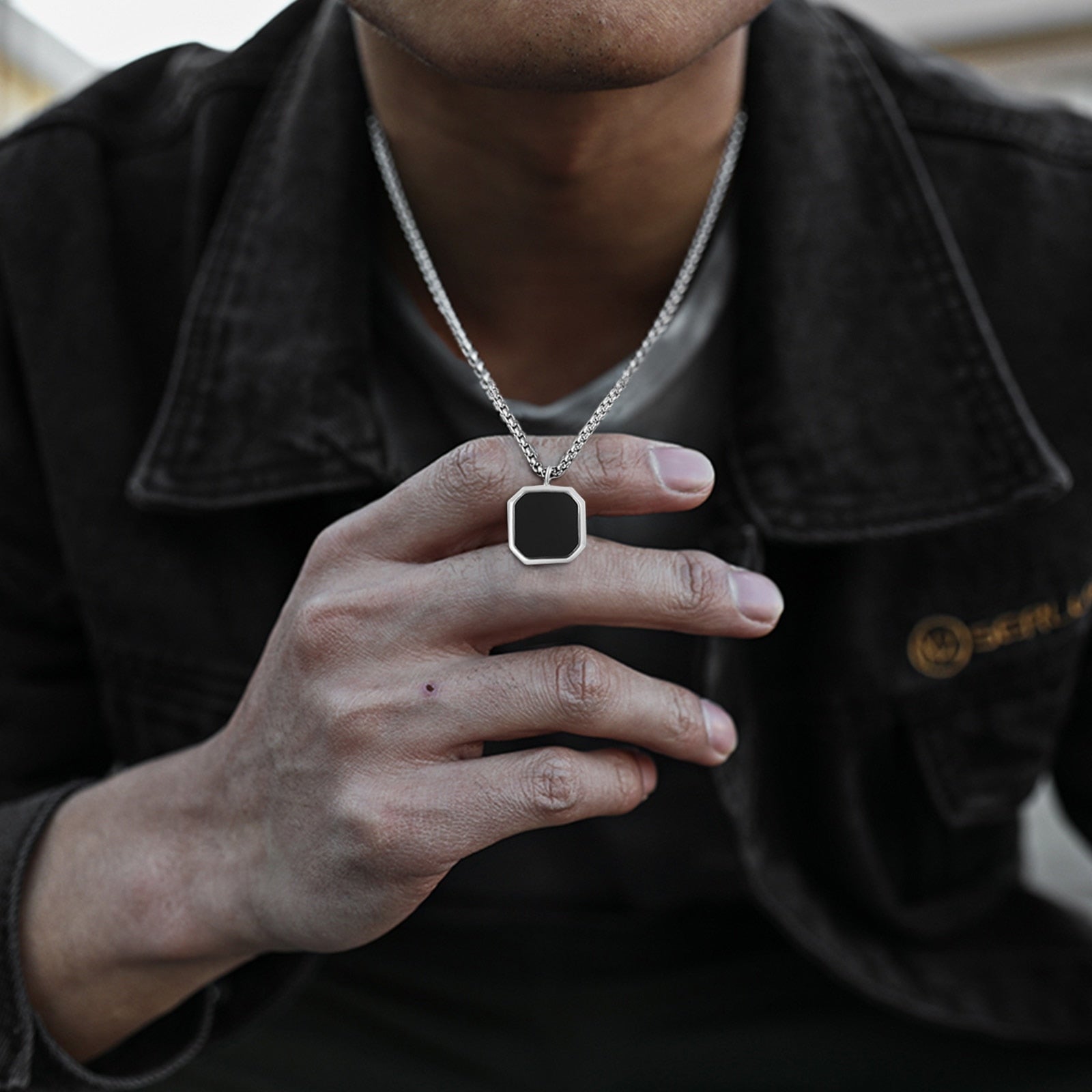 Antonios Rubin stainless steel necklace for men with a modern design and versatile styling options.
