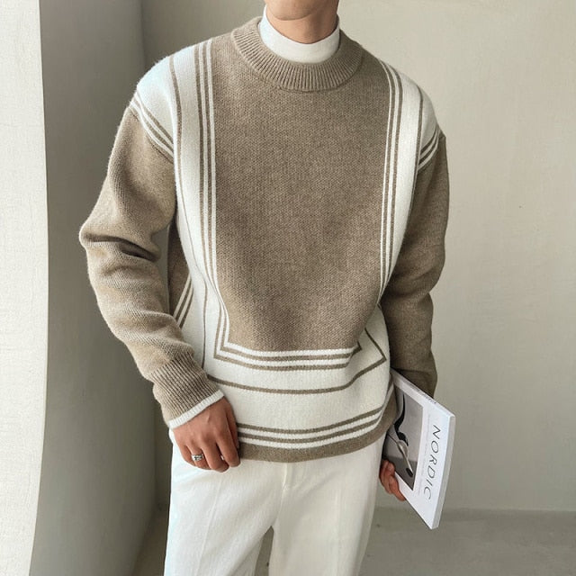 Antonios O-Neck Homme Sweater, striped pattern, 100% cotton, casual style.