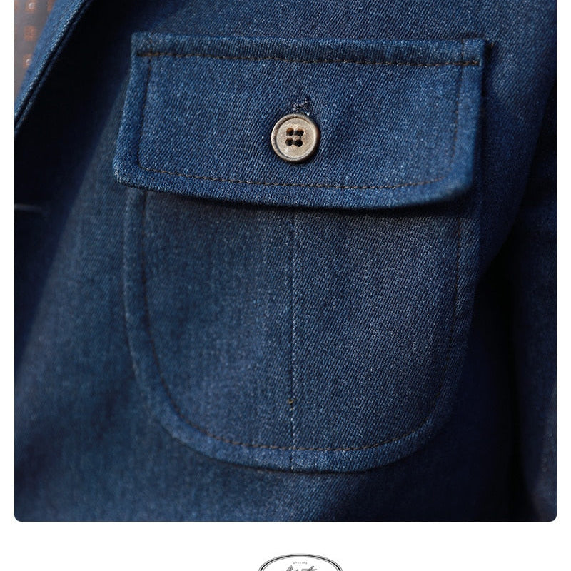 Close-up of pocket on Antonios Italian Coat men, showcasing solid pattern and premium cotton material.