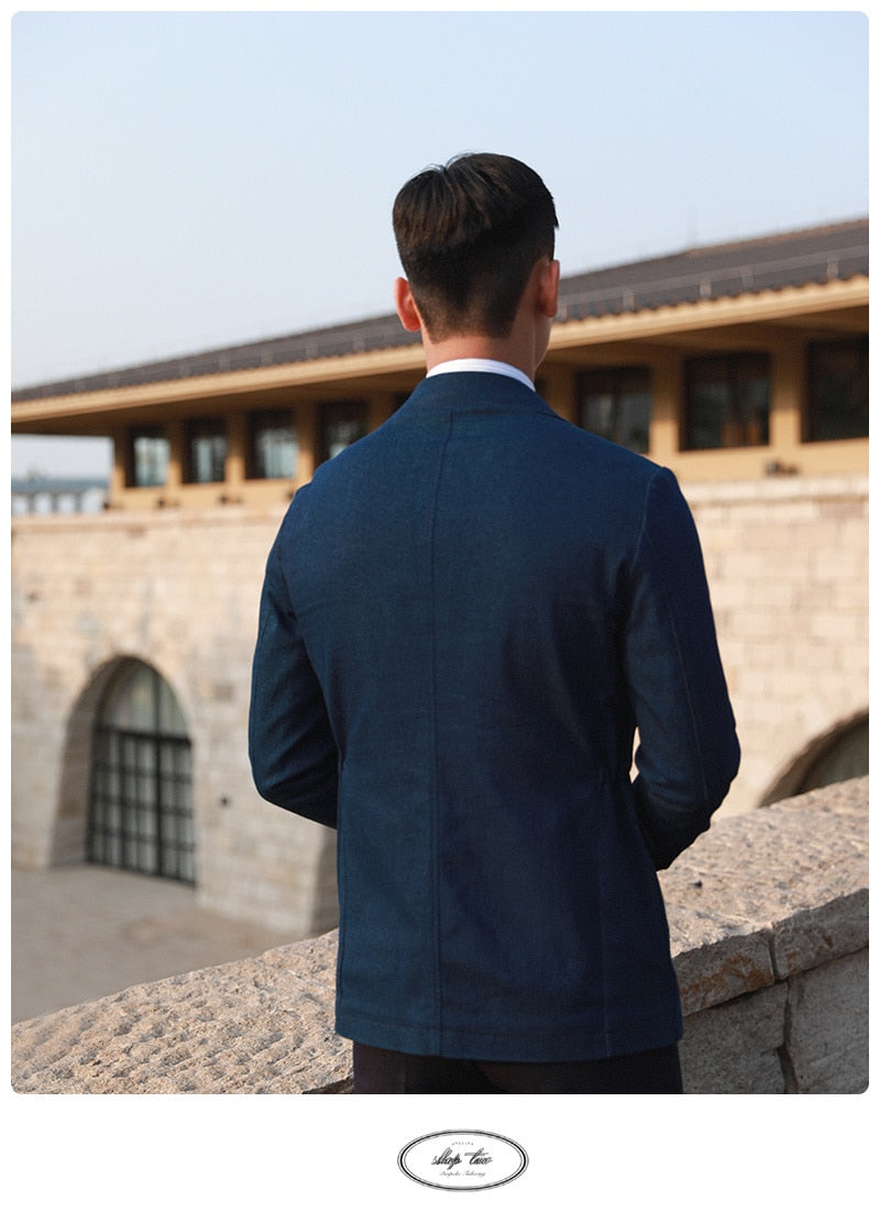 Antonios Italian Coat Men, elegant casual design, premium cotton material, outdoor setting.