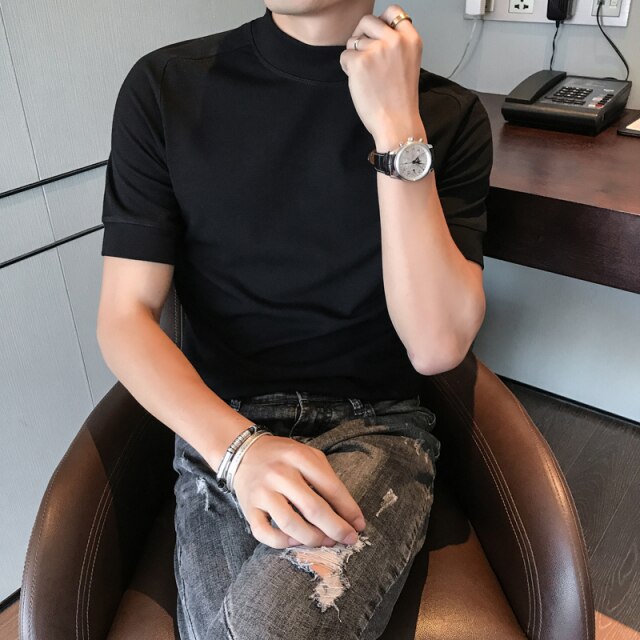 Streetwear Turtleneck T-Shirt in black, organic cotton, casual style.