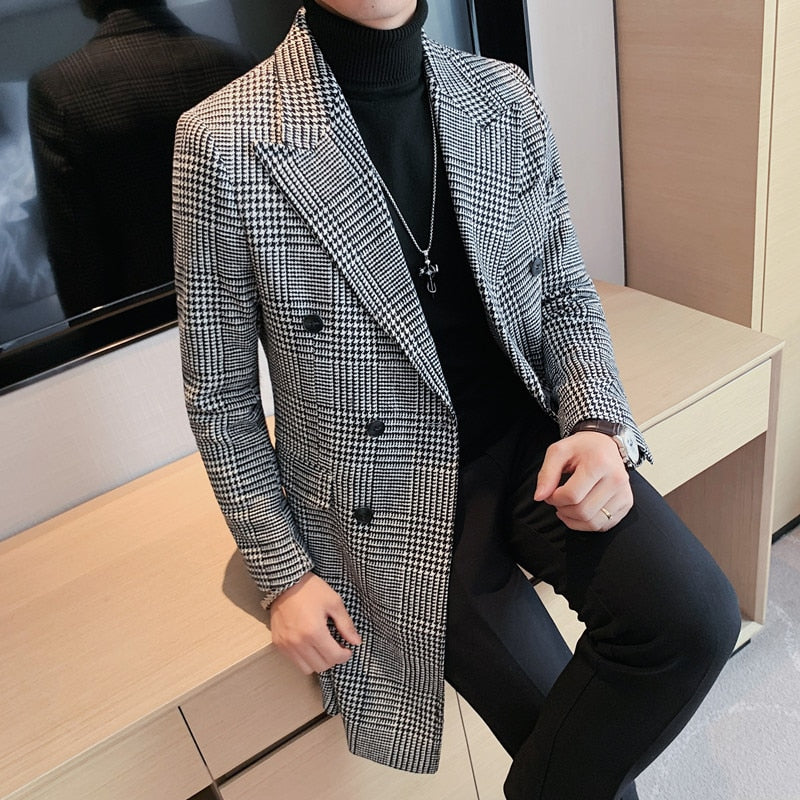 Antonios Patchwork Long Coat Men, elegant casual design, soft cotton material.