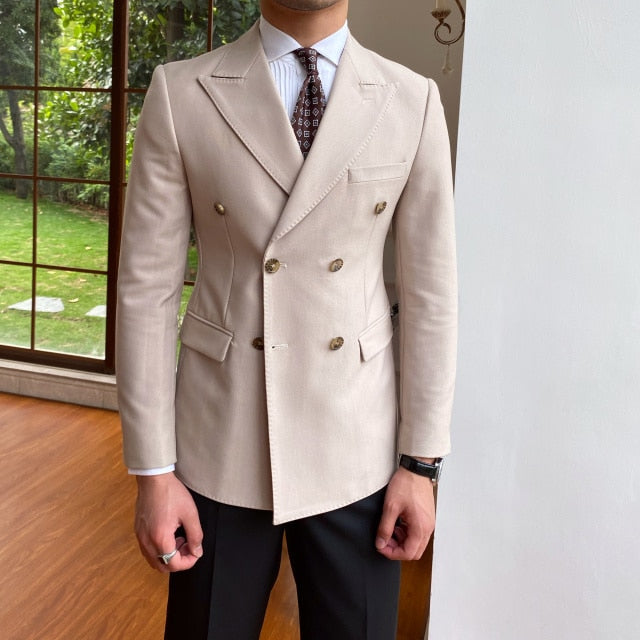 Elegant British Slim Fit Blazer for modern men in beige; tailored for style and versatility.