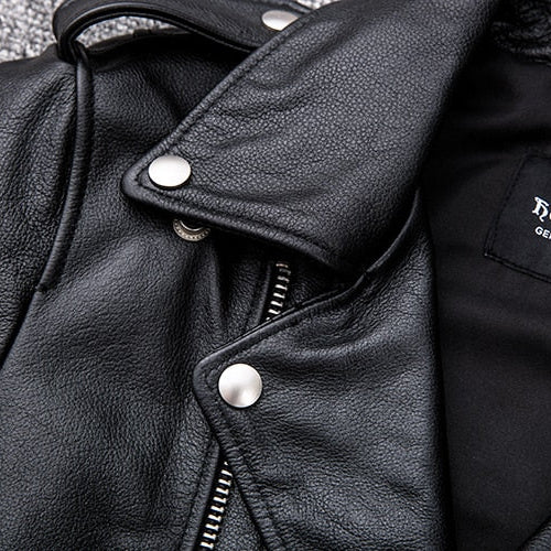 Antonios Genuine Leather Jacket with silky sheen and solid pattern, suitable for all seasons.