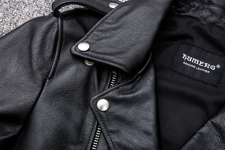 Antonios Genuine Leather Jacket with silky sheen and solid pattern, suitable for all seasons.