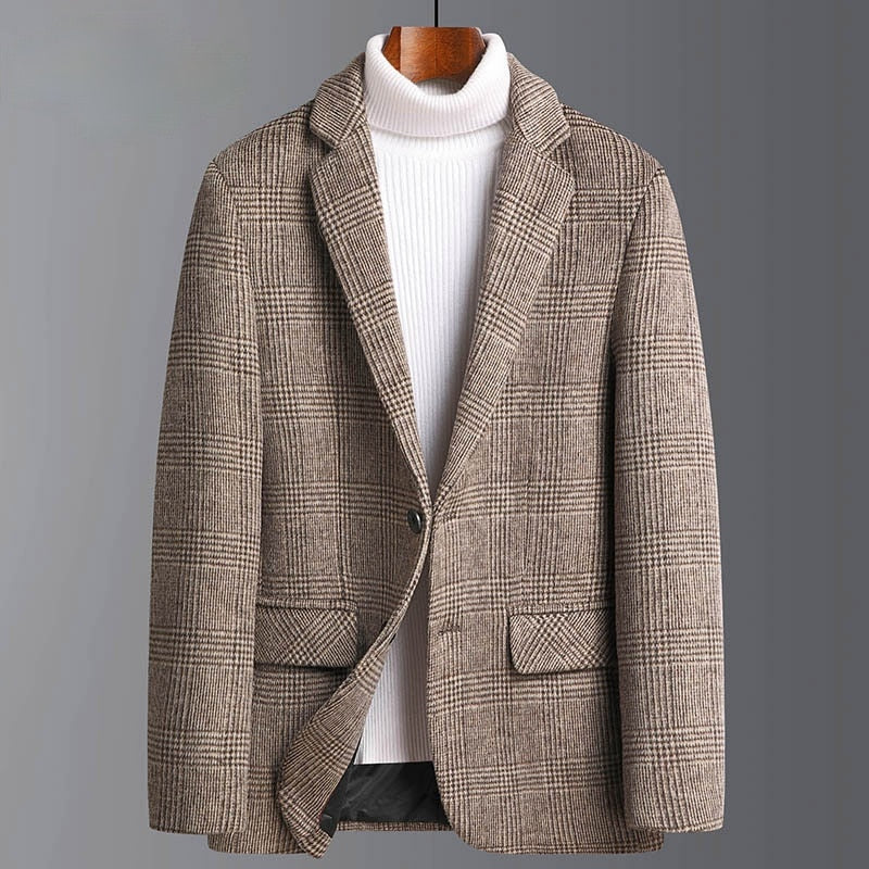 Antonios Plaid Pattern Men Blazer in woolen fabric for spring and autumn.