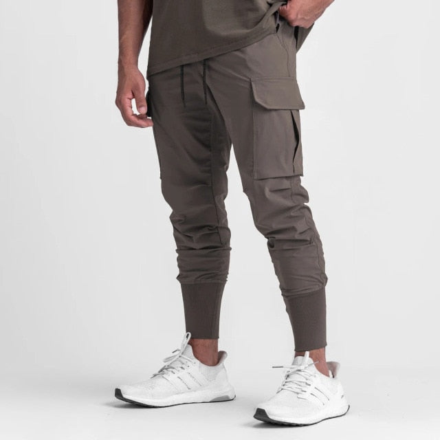 Men's khaki joggers, cotton fabric, full length, England style design.