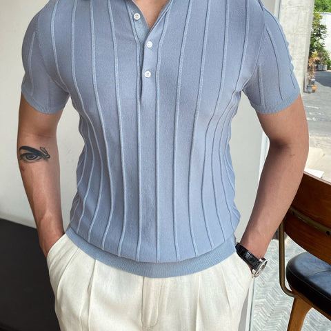 Blue slim-fit, short-sleeve t-shirt for men, featuring a solid pattern suitable for casual summer wear.