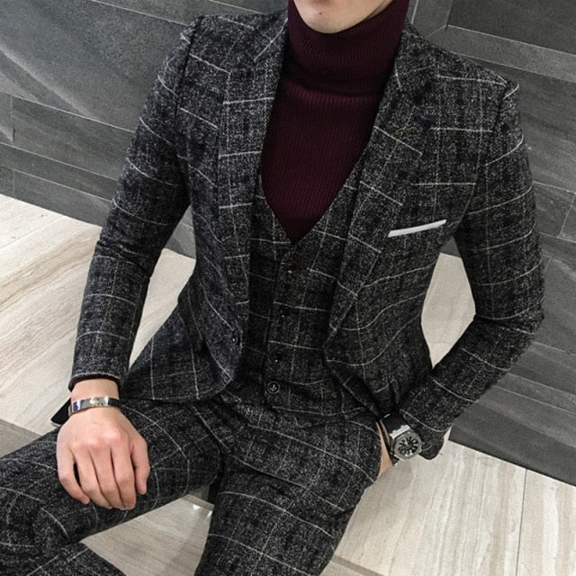 Duncan Formal Suit in plaid pattern with tailored fit and sophisticated style.
