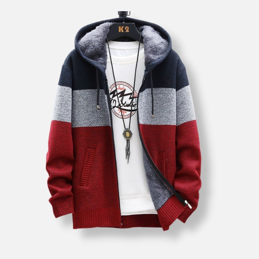 Antonios Autumn Hooded Patchwork Jacket in cotton and wool, casual style for men.