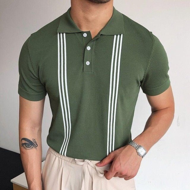 Striped Polo Green-White T-Shirt - Antonios