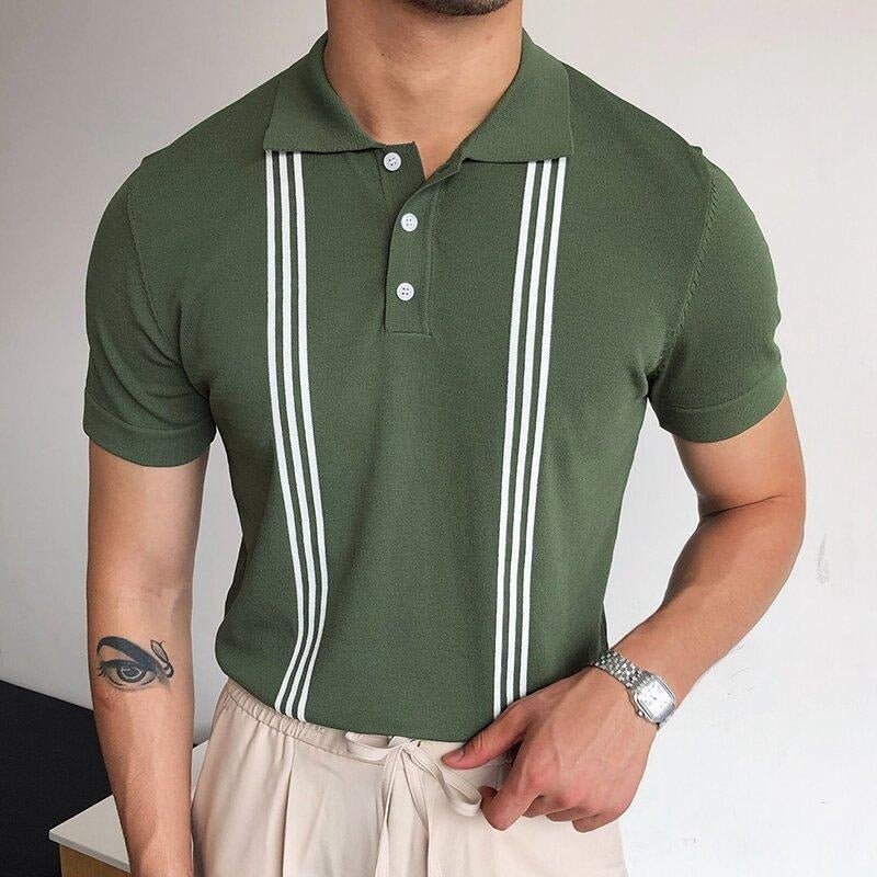 Striped Polo Green-White T-Shirt - Antonios