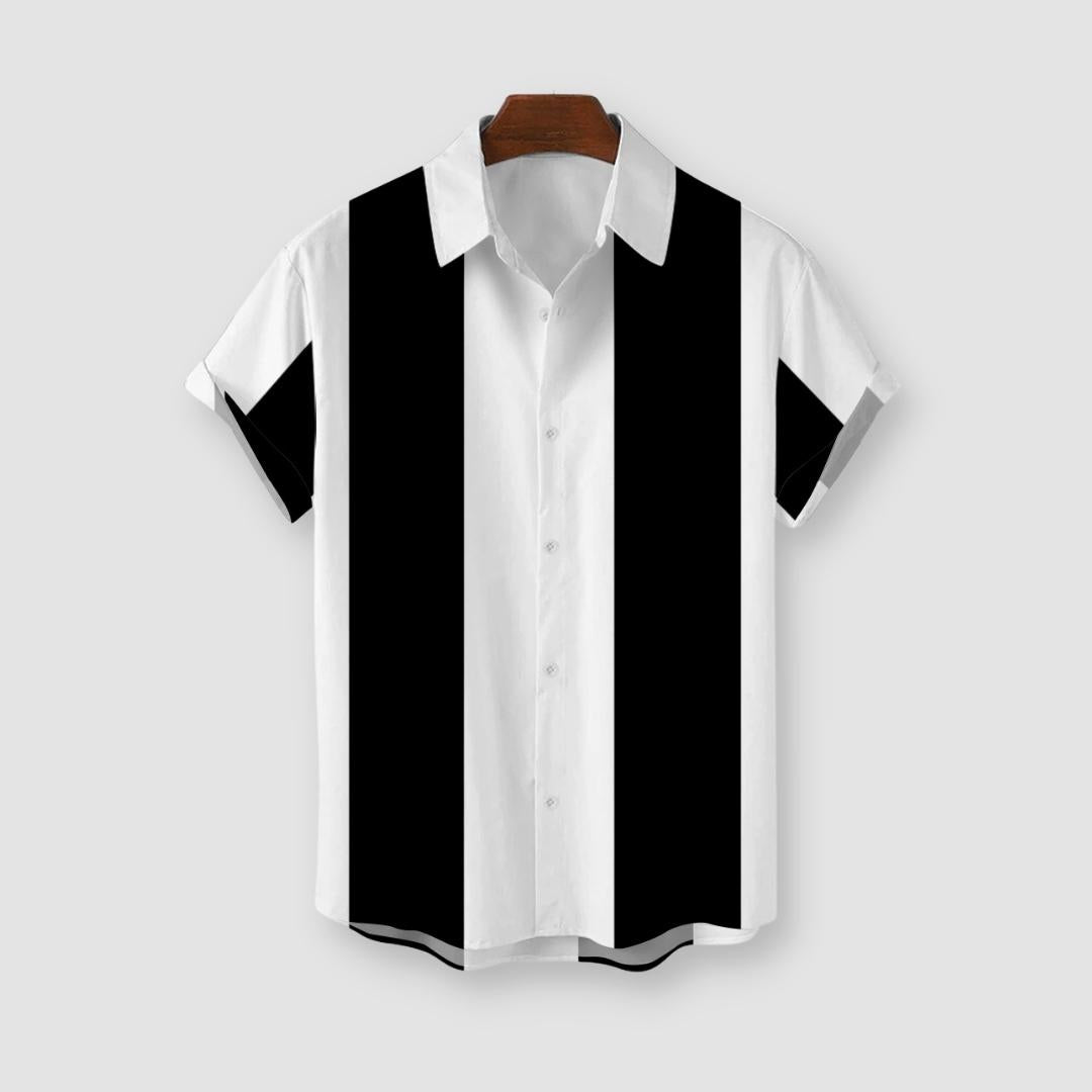 Antonios Simple Shirt in black and white stripes, smart casual summer men's spandex top.