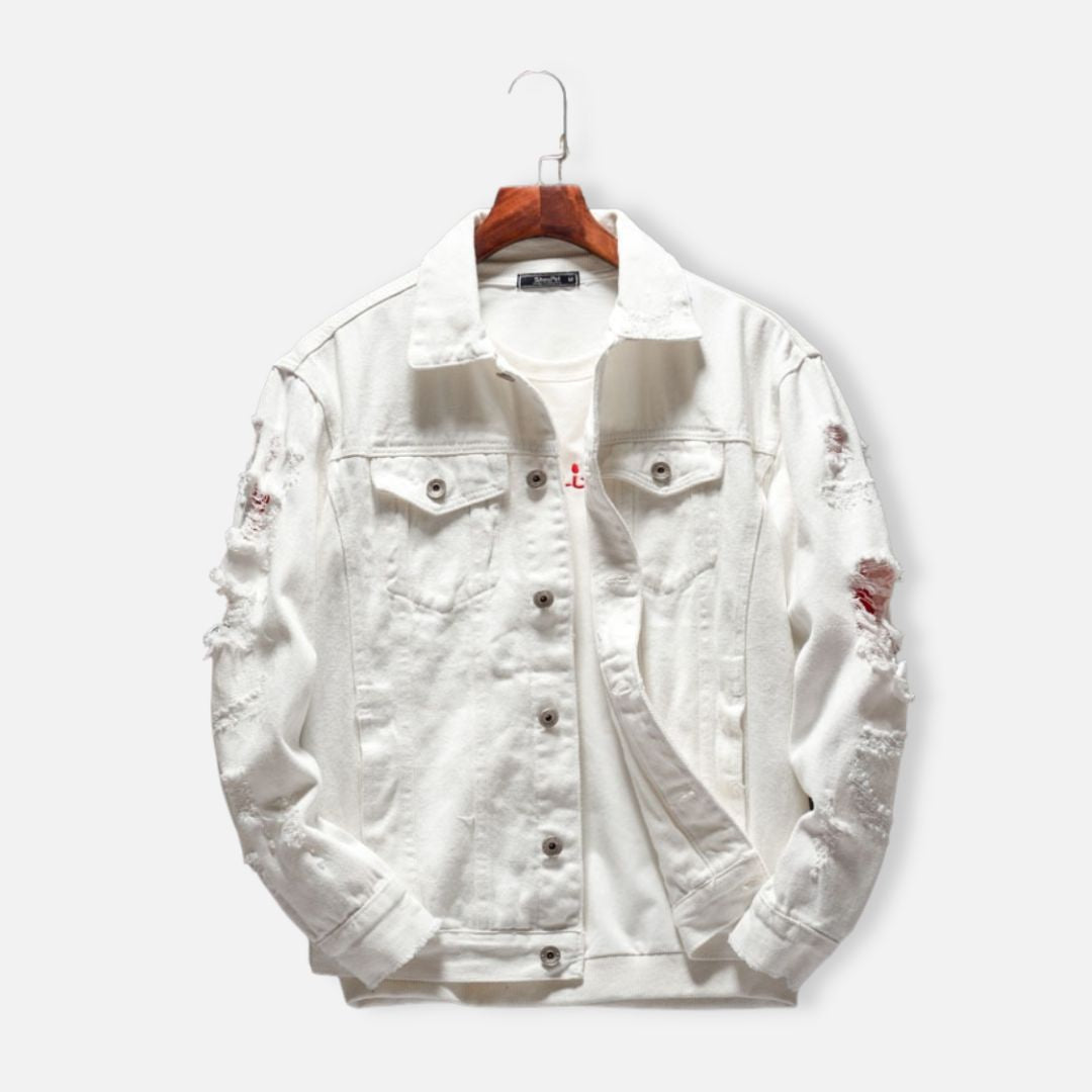 Antonios Autumn White Denim Jacket for men, casual elegant style.