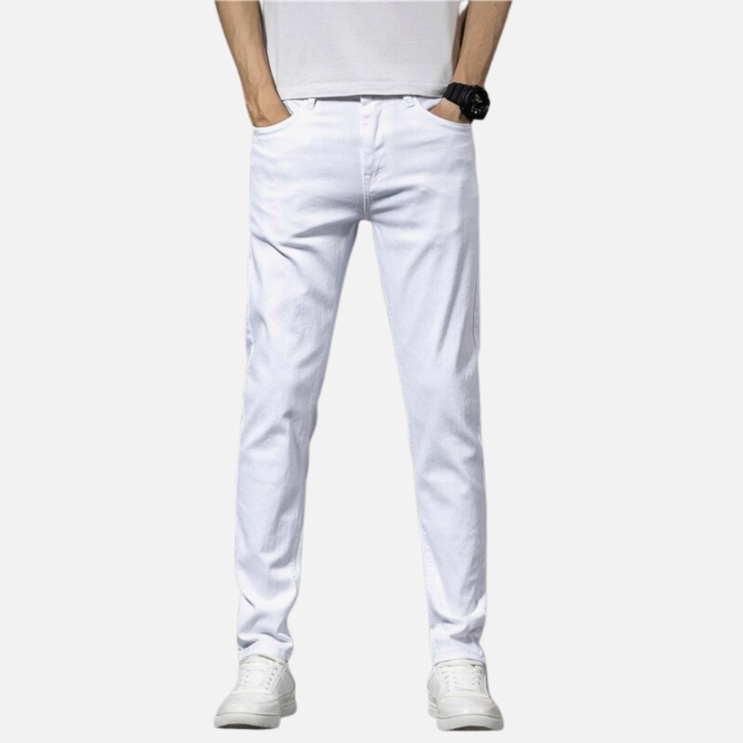 Antonios White Vintage Pants for men, slim-fit, cotton fabric, casual style.