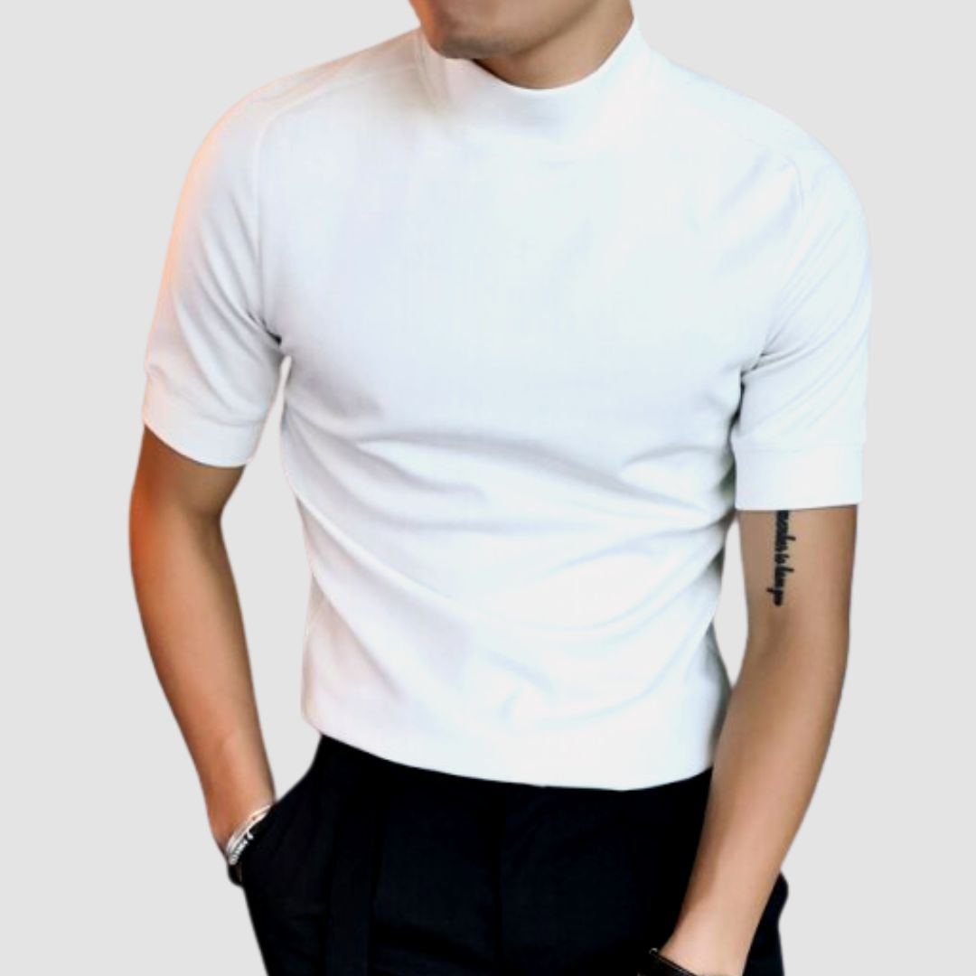 White streetwear turtleneck t-shirt for men, organic cotton, casual style.