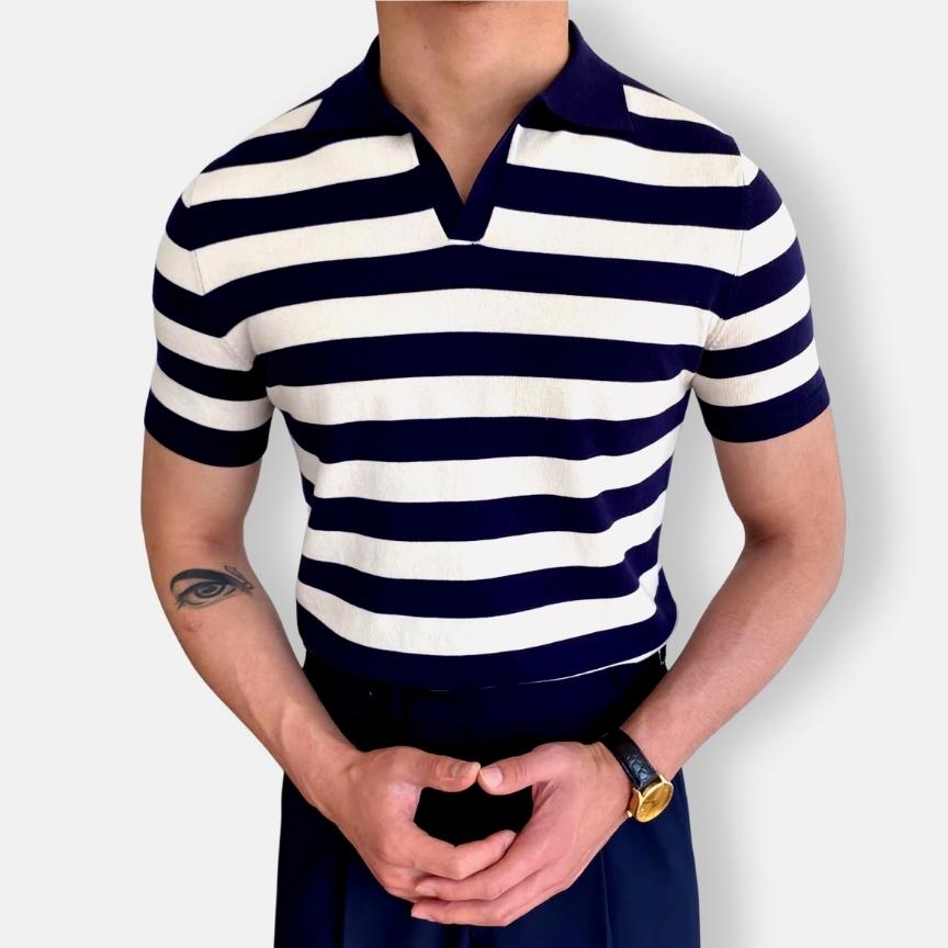 Antonios White T-Shirt with Blue Stripes, organic cotton, smart-casual style.