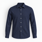Men's Linen Long-Sleeve Shirt with Pointed Collar — Navy Blue, product cover